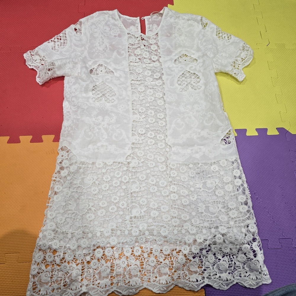 RD Style White Lace Tunic Mini Dress 100% Cotton Size M (Fits more like S/XS)
